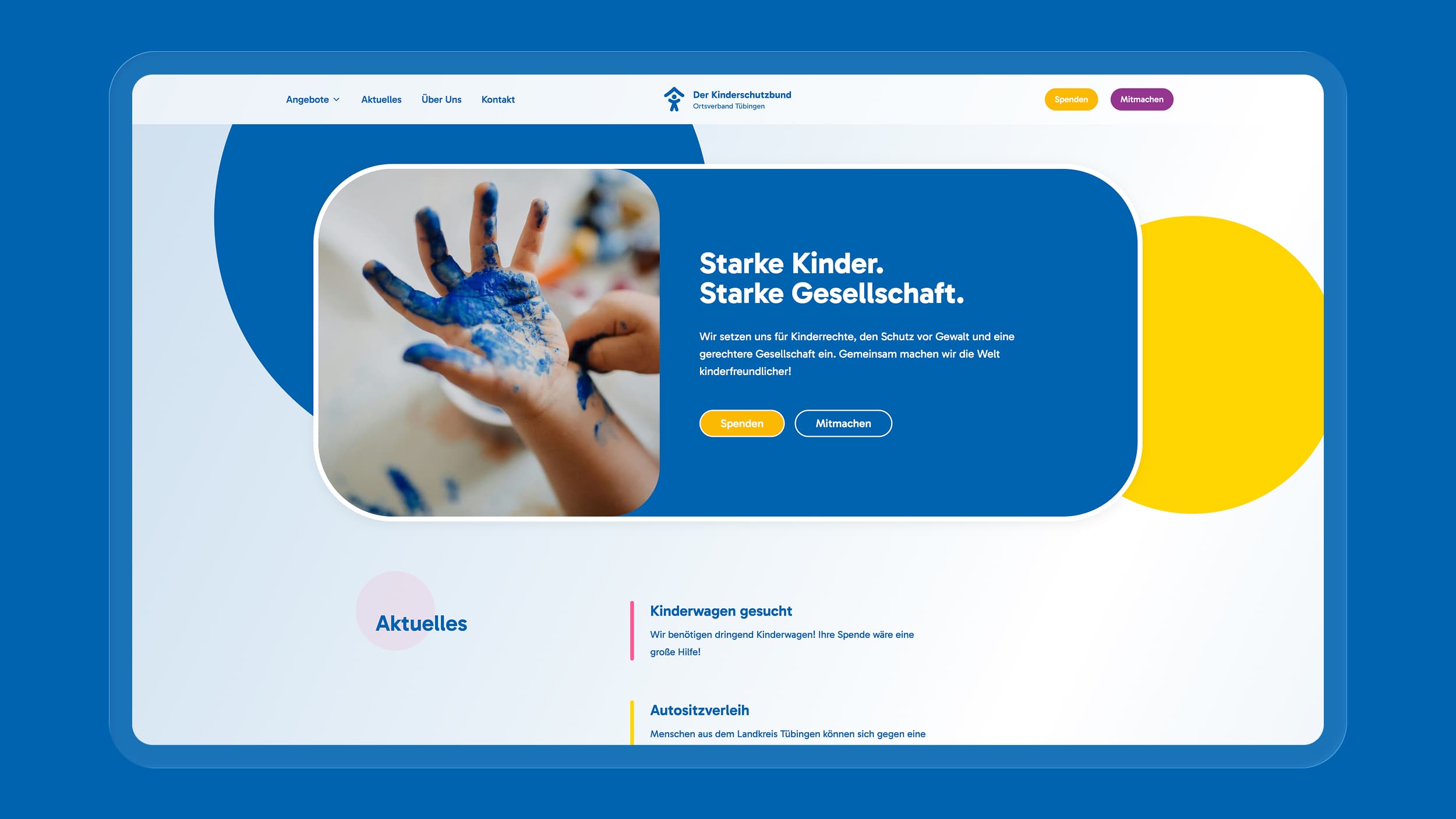 Webseite des Kinderschutzbund Tübingen im Überblick