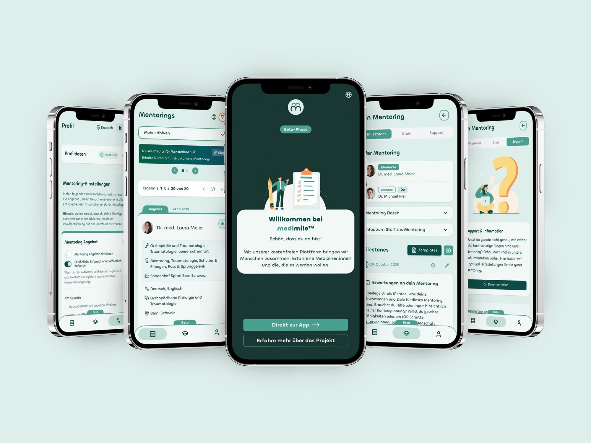 Medimile App-Screens im Überblick