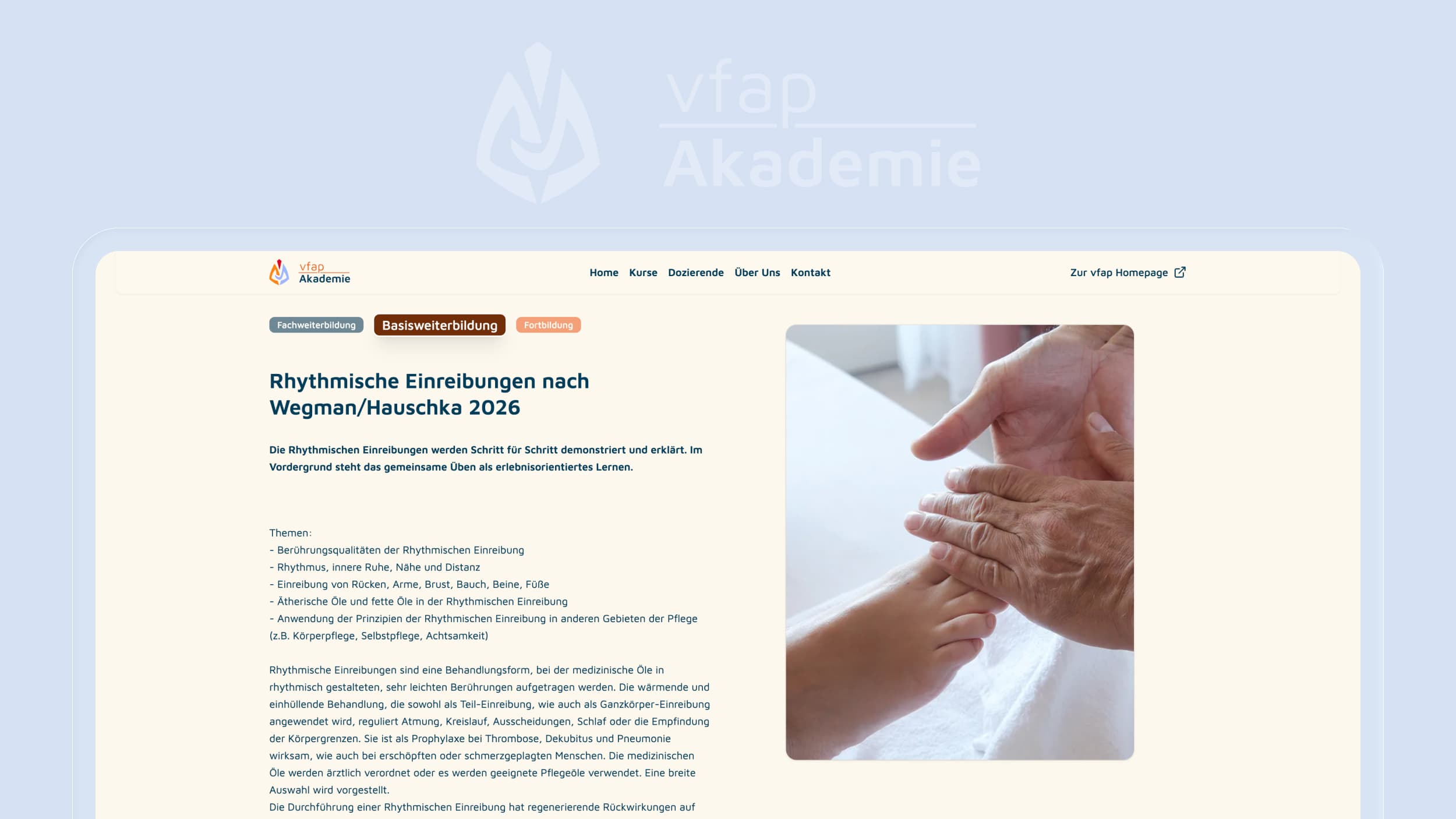 Akademie-Webseite des VFAP im Überblick
